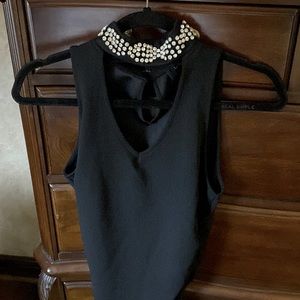La Rambla black sleeveless v neck cut out top with rhinestones size small